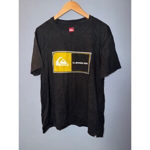 Quiksilver Mens Graphic T-Shirt Black Yellow Block Logo Short Sleeve XL